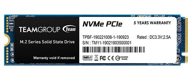 TEAM MP33 256GB PCIe 3.0x4 TLC NVMe SSD R/W 1,800 / 1,500 MB/s