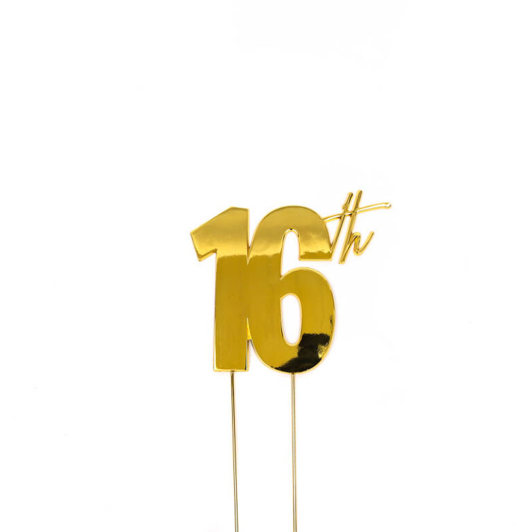 Cake & Candle Gold Metal Cake Topper 16th