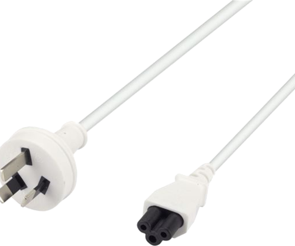 3 Pin Power (M) to C5 Clover (M) White 2m Power Cable