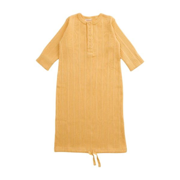 Merino Cotton Henley Baby Gown - Buttercup Marl