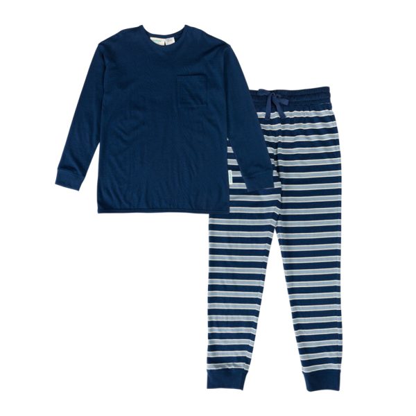 Merino Cotton Relaxed Winter Pyjamas - Midnight/Glacier