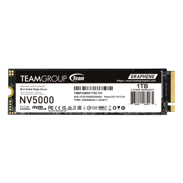 TEAM NV5000 1TB M.2 PCIe 4.0 x 4 NVME SSD R/W 4500/1900 MBS/s