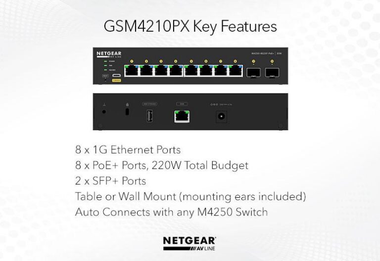 Netgear GSM4210PX-100AUS M4250-8G2XF-POE+ Desktop Managed Switch 8X1G PoE 220W and 2X10G Sfp+ AV Line (GSM4210PX)