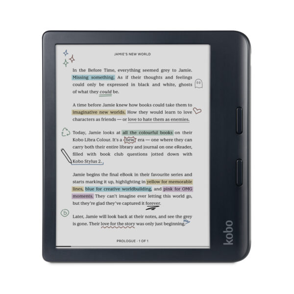 KOBO LIBRA COLOUR BLACK 7" E INK COLOUR DISPLAY STYLUS 2 COMPATIBILITY & WATERPROOF E-READER