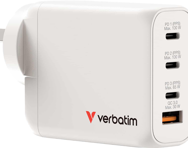 Verbatim 100W GaN Charger with 3x USB-C and 1x USB-A