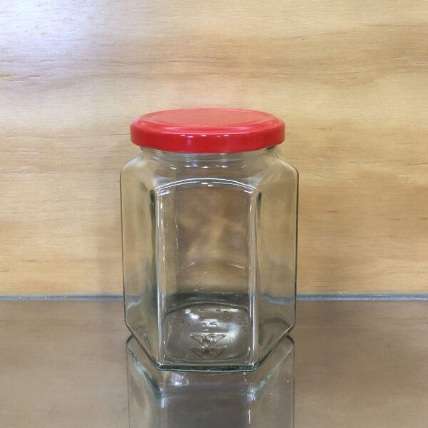 Hexagonal Glass Jar Red Twist Top Lid 285ml
