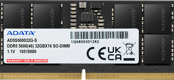 ADATA 16GB DDR5-5600 2048x8 SODIMM Lifetime wty