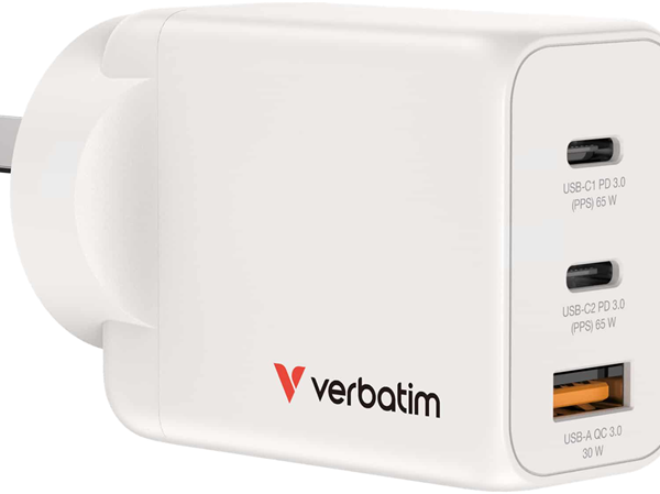 Verbatim 65W GaN Charger with 2x USB-C and 1x USB-A