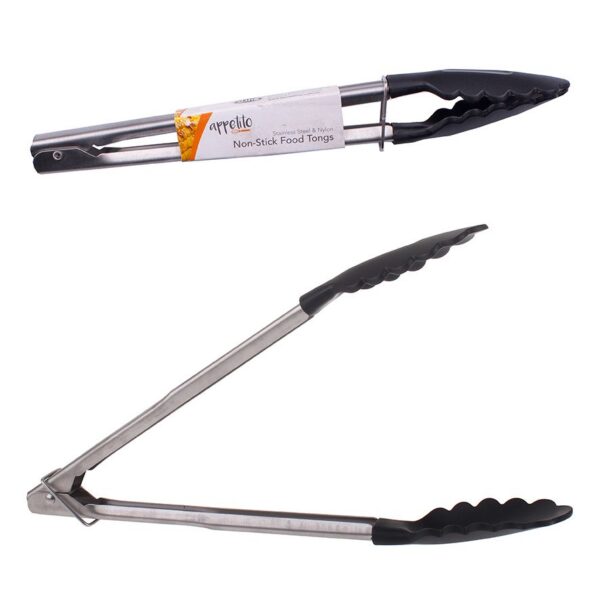 Appetito Stainless Steel Tongs with Nylon Head Black 30cm