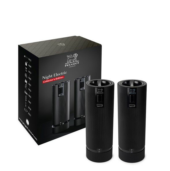 Peugeot Night Electric LINE Salt & Pepper Mills Set Matte Black