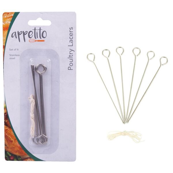 Appetito Stainless Steel Poultry Lacers Set of 6