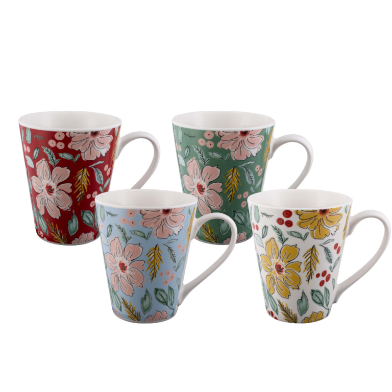 Bundanoon Conical Mug 400ml Set 4 Artistic Blooms