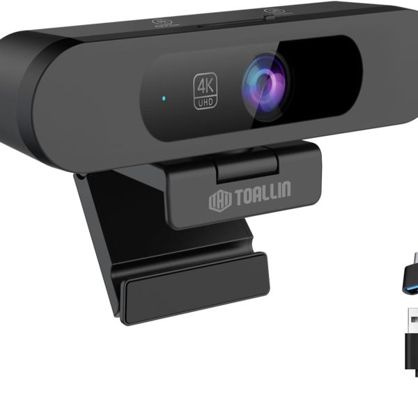 TOALLIN 4K Webcam with AI Auto Framing and Dual Mic