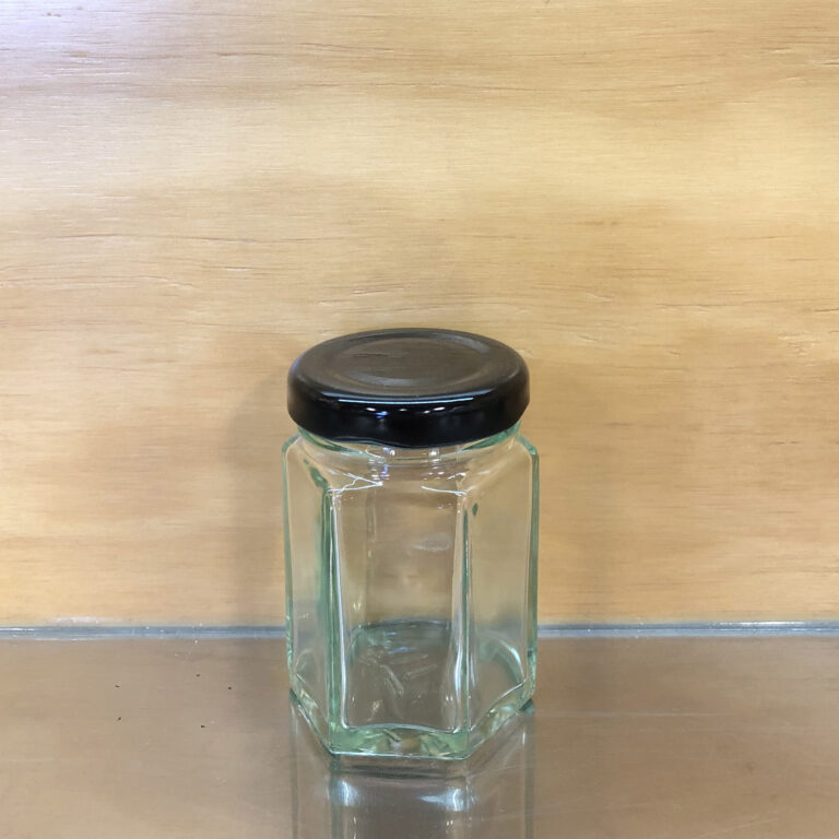 Hexagonal Glass Jar Black Twist Top Lid 55ml