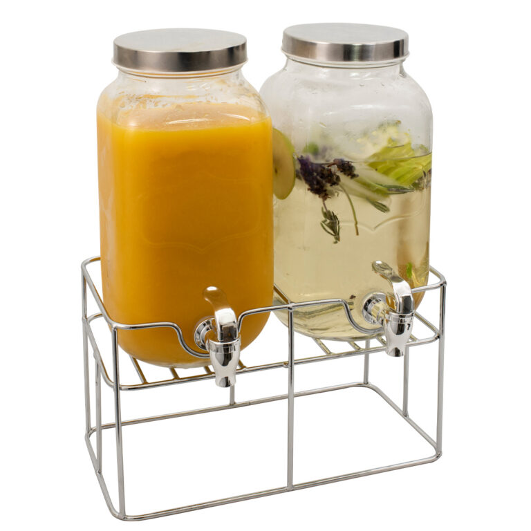 Serroni Valencia Glass Twin Drink Dispenser with Stand
