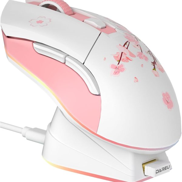 DAREU Sakura Pink Wireless Gaming Mouse with RGB Lighting