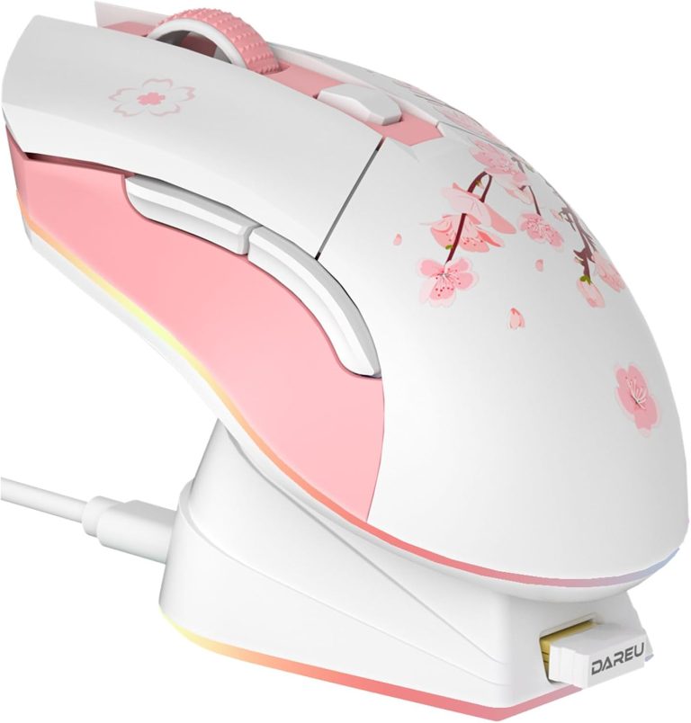 DAREU Sakura Pink Wireless Gaming Mouse with RGB Lighting