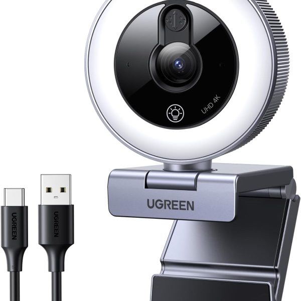 UGREEN 4K Webcam with Autofocus and Ring Light