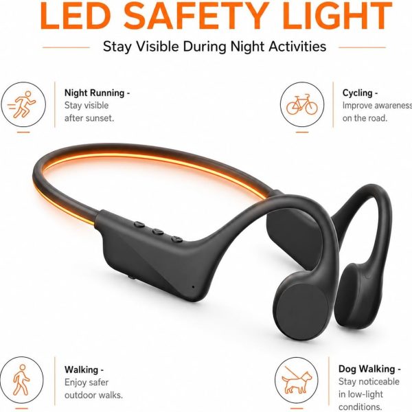 Bone Conduction Open Ear Headphones with LED Light