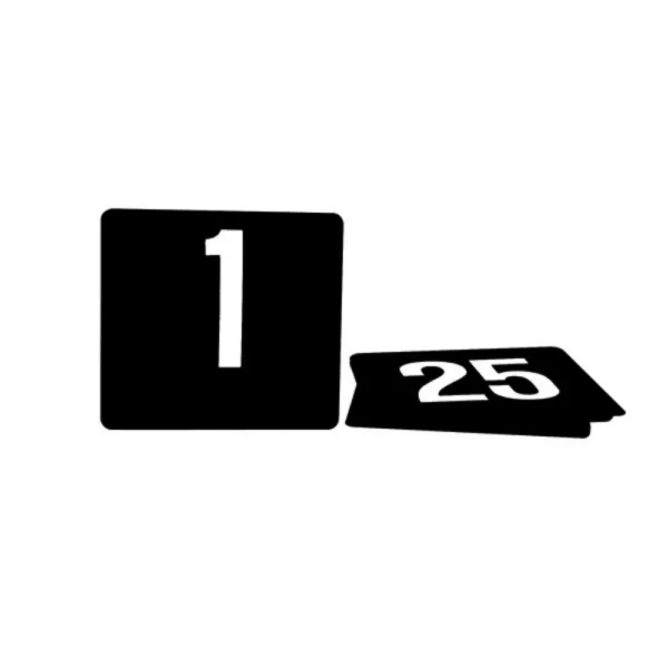 Table Number Flat Plastic White on Black (3 Types)