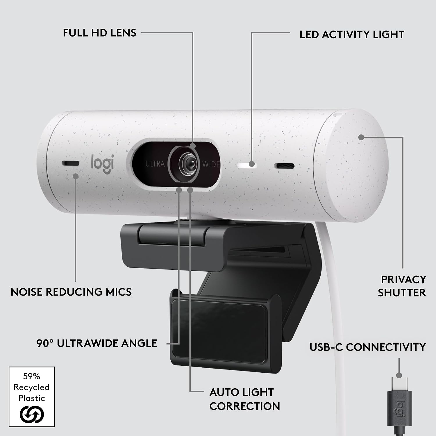 Logitech Brio 500 Full HD Webcam in Off White - Image 7