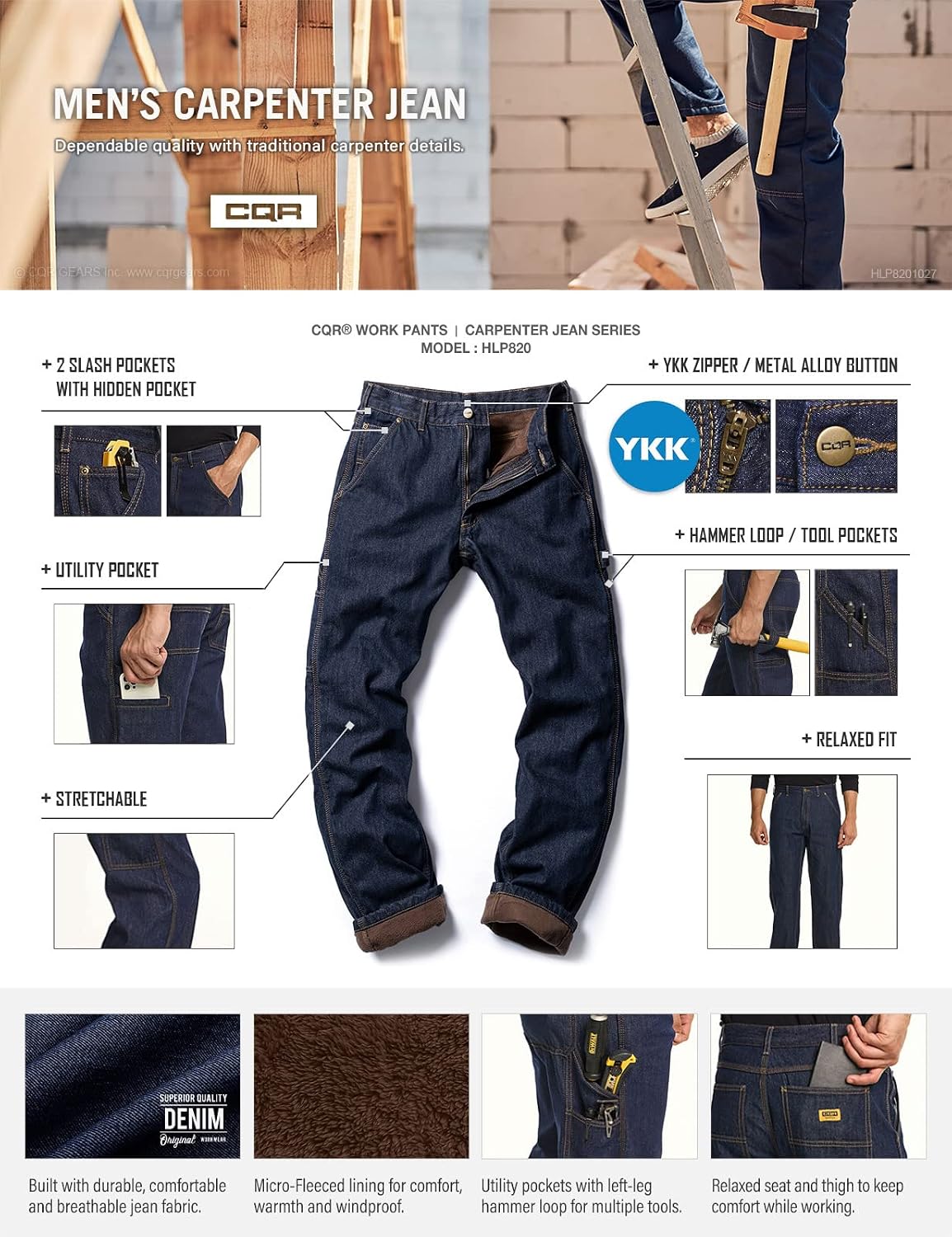 CQR Men's Windproof Fleece Lined Outdoor Pants - Image 4
