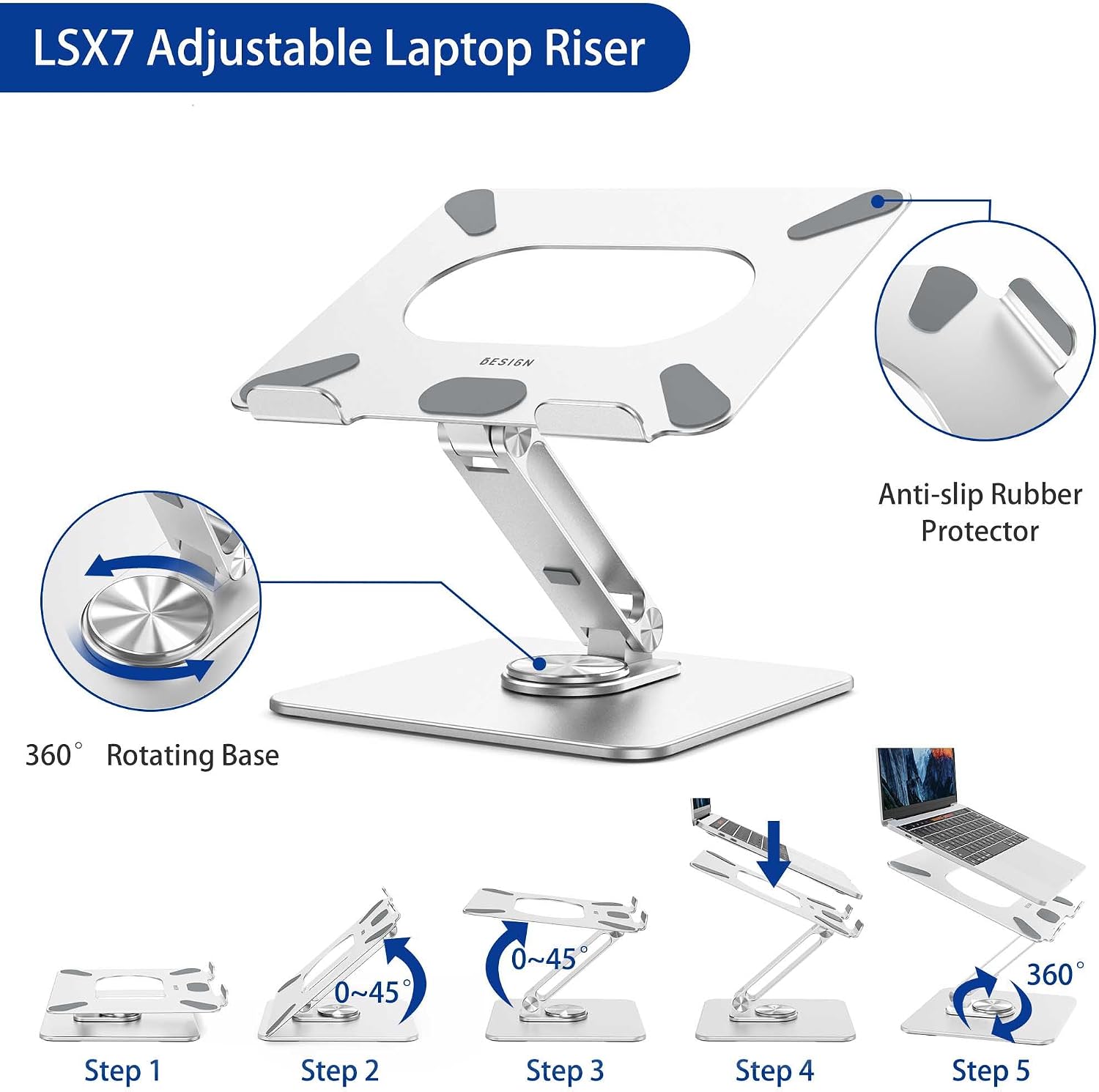 Ergonomic Laptop Stand with Rotating Base for 10-15.6" Laptops - Image 8