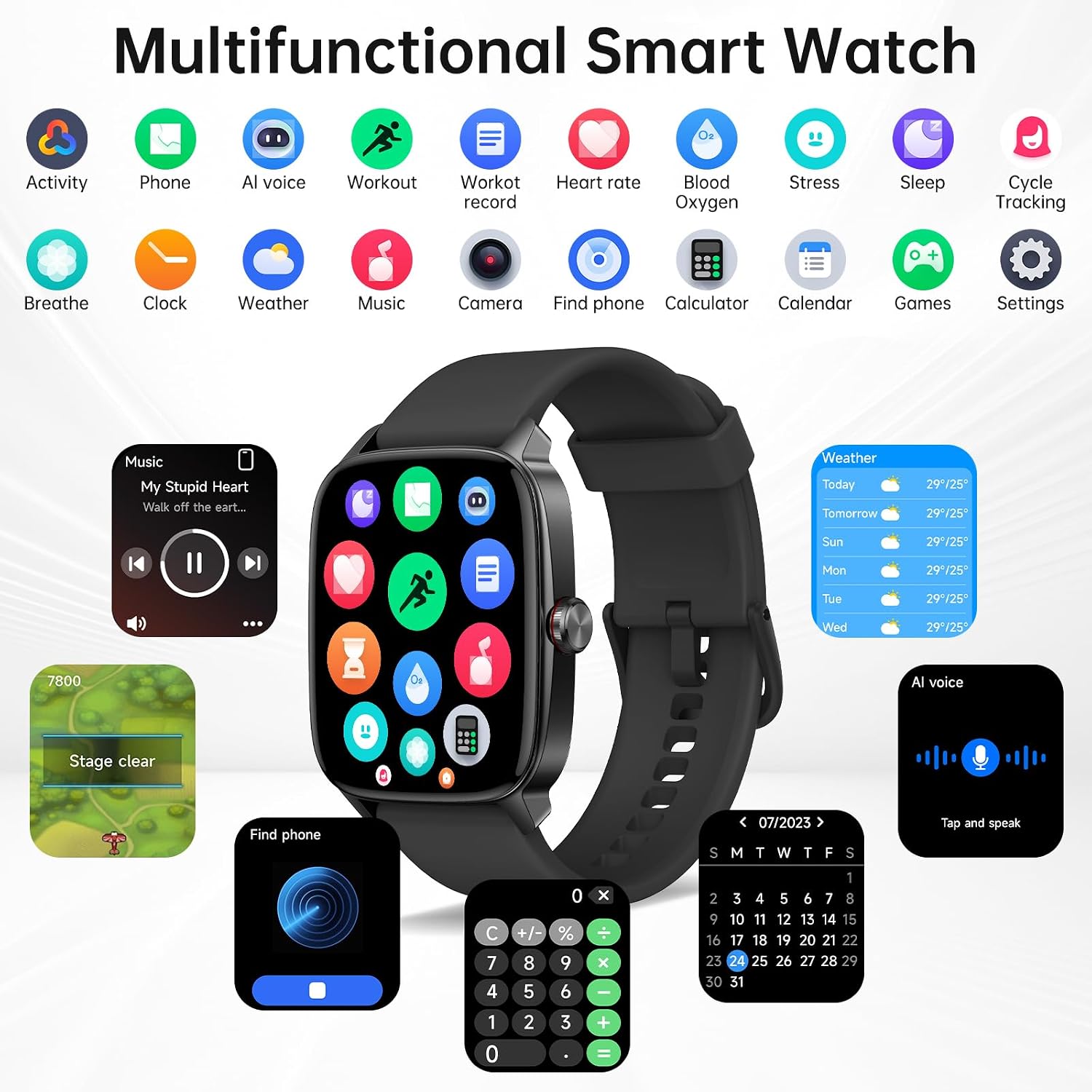KIBFLE Smart Watch with Bluetooth Call and AI Voice Assistant - Image 4
