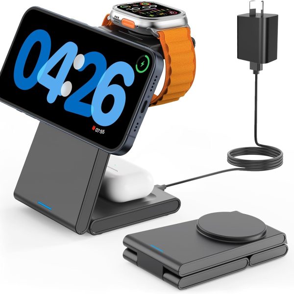 GEEKERA Magnetic 3 in 1 Foldable Charger Stand
