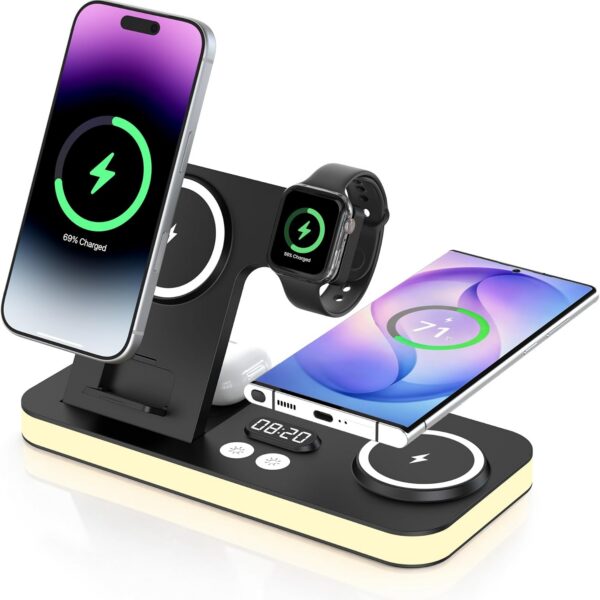 Dual Phone Wireless Charger with Clock and Sunset Light
