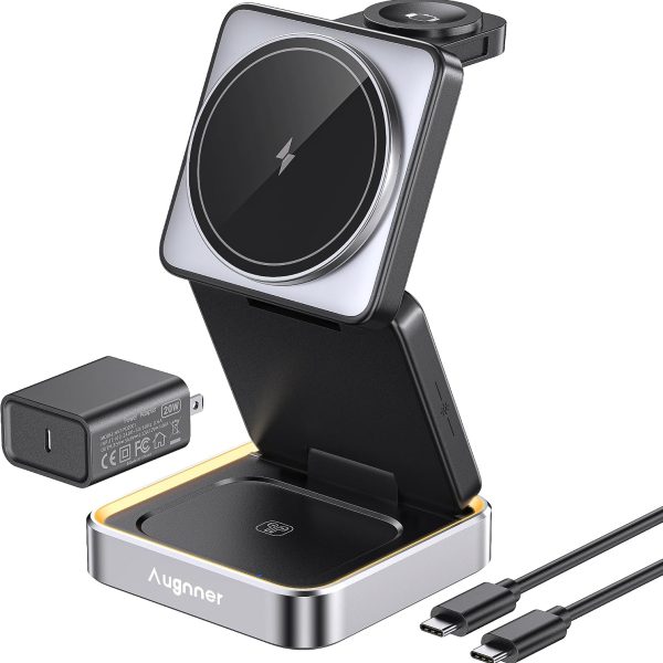 Augnner 3 in 1 Wireless Charger with Night Light for Apple Devices