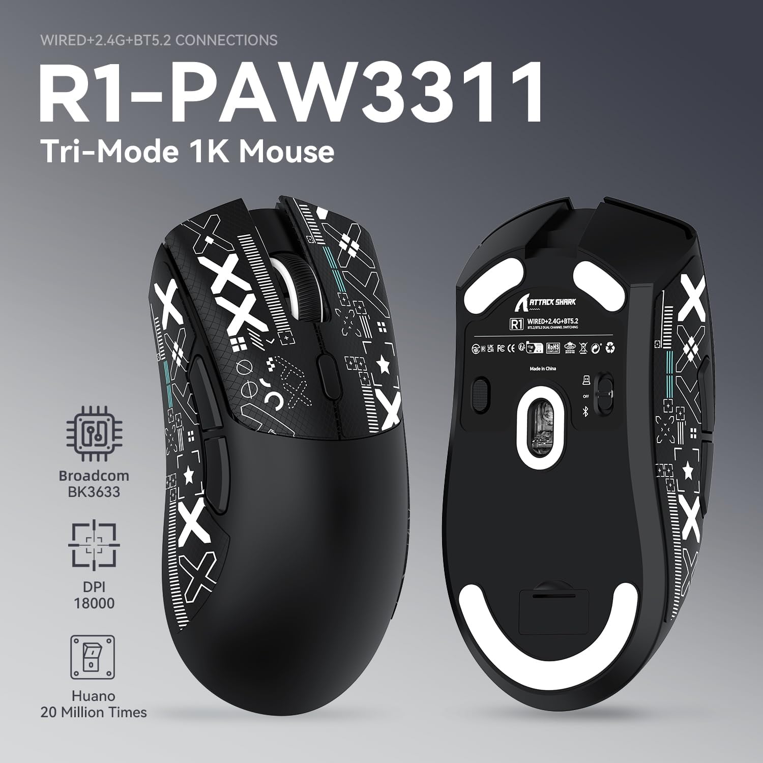 R1 Superlight Gaming Mouse with PixArt Sensor and Adhesive Tape - Image 2