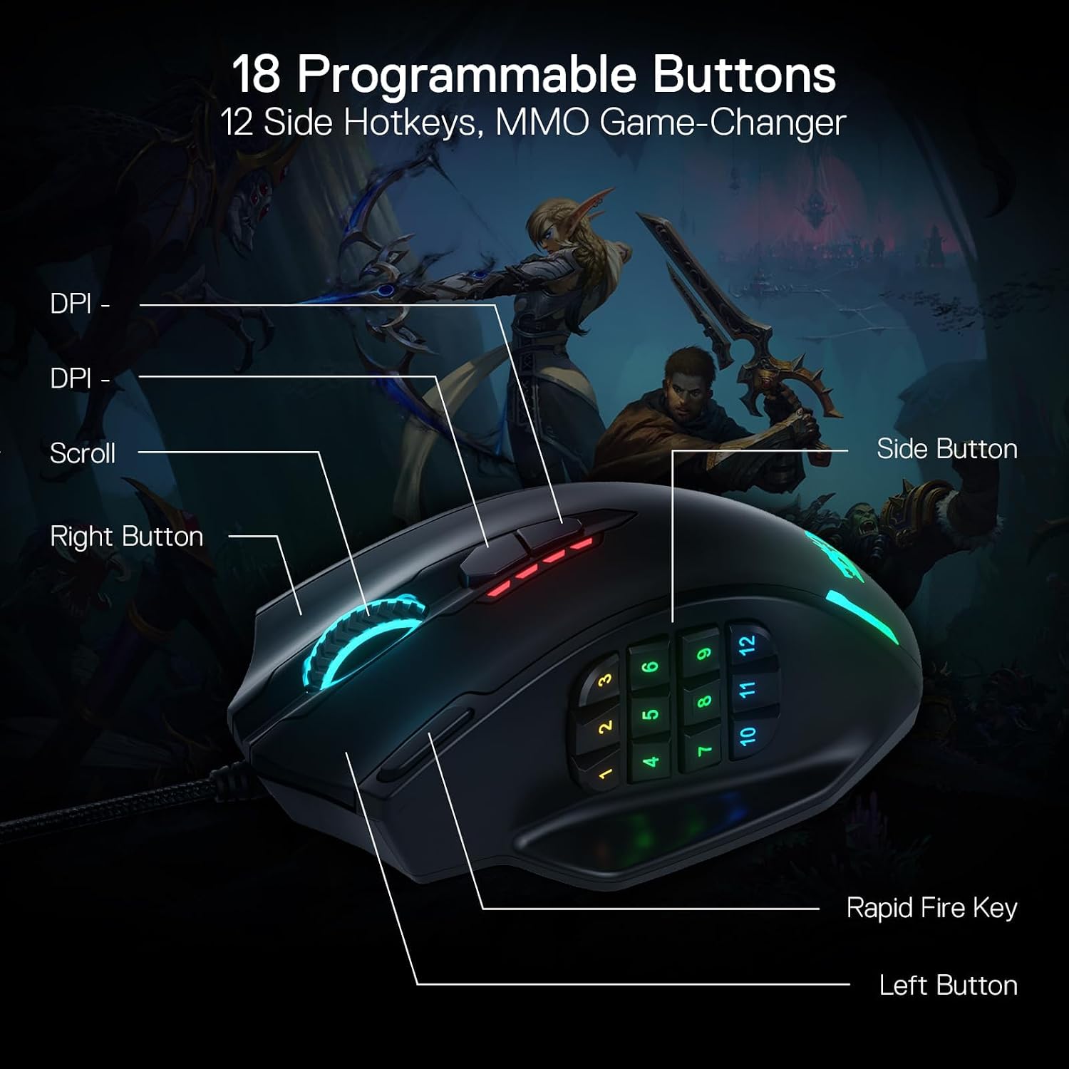 Redragon M908 Impact MMO Gaming Mouse, Wired RGB Mouse with 12 - Image 12