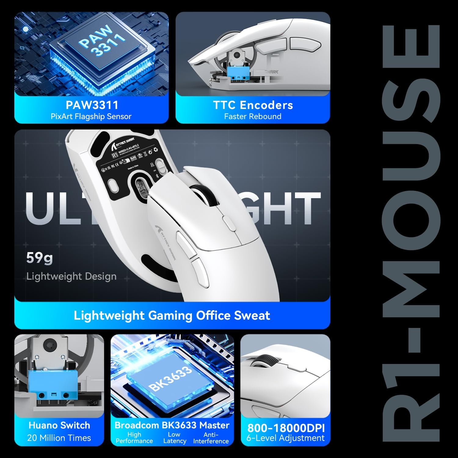 R1 Superlight Gaming Mouse with PixArt PAW3311 Sensor - Image 3