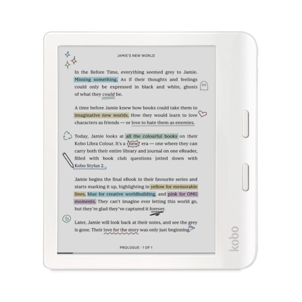 KOBO LIBRA COLOUR WHITE 7" E INK COLOUR DISPLAY STYLUS 2 COMPATIBILITY & WATERPROOF E-READER