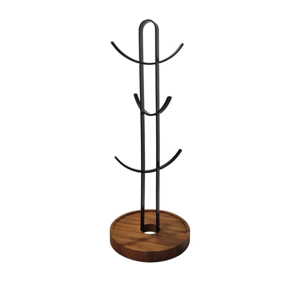 LTW Bamboo & Black Metal Mug Tree