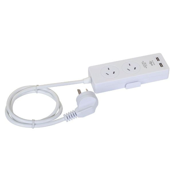 2-way Powerboard w/ 2x USB 2.4A Rapid Charging Ports. Built-in Phone or Tablet