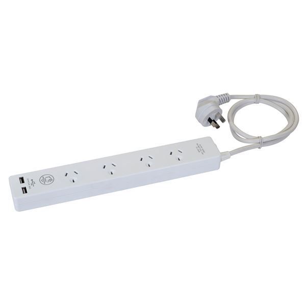 4-way 10A Home & Office Powerboard w/ two USB 3.4A Rapid Charging Ports