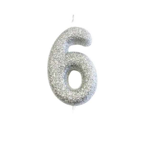 Silver Glitter Moulded Pick Candle 6