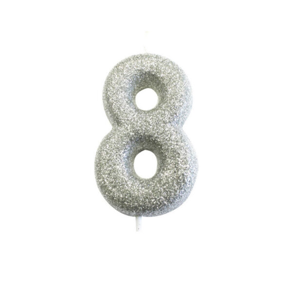 Silver Glitter Moulded Pick Candle 8