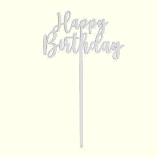 GoBake Acrylic Small Cake Topper Happy Birthday Classic Silver
