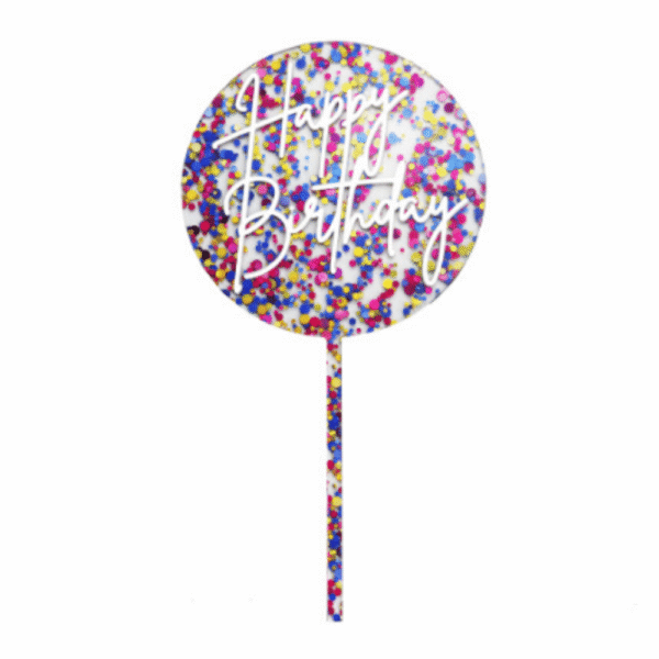 GoBake Acrylic Small Round Cake Topper Happy Birthday Rainbow