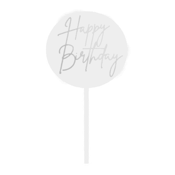GoBake Acrylic Small Round Cake Topper Happy Birthday Silver