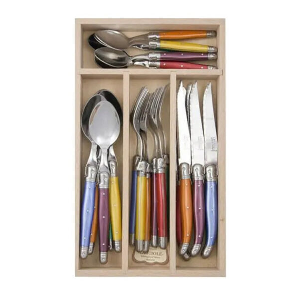 André Verdier Laguiole Debutant Cutlery Tray Set of 24 Coloured
