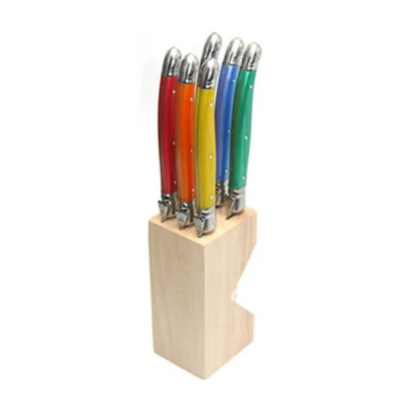 André Verdier Laguiole Debutant Knife Block Set of 6 Coloured
