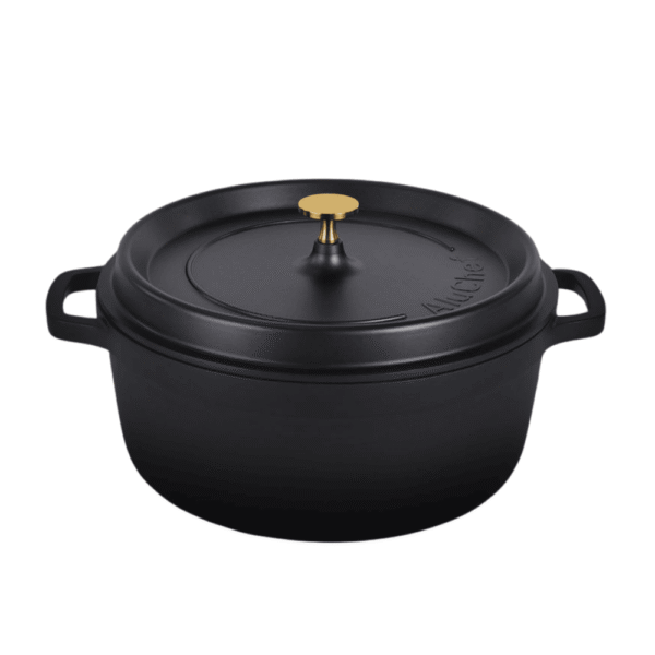 AluChef Round Casserole Matte Black with Gold Knob 28cm