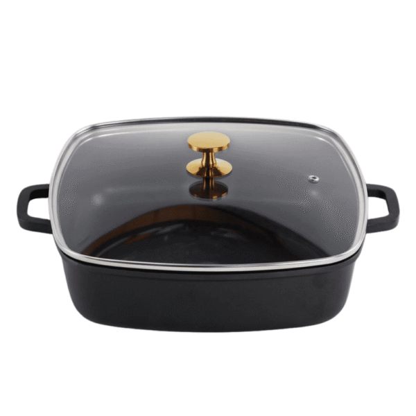 AluChef Shallow Square Casserole with Gold Knob 28cm