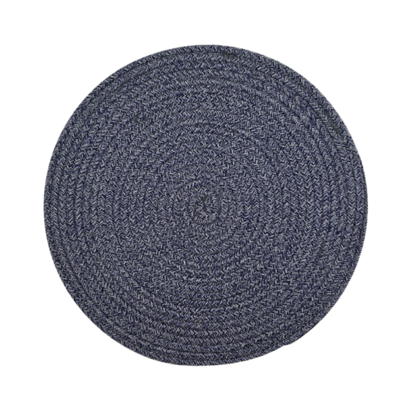 Assemble Demi Round Cotton Placemat Blue & White 37cm