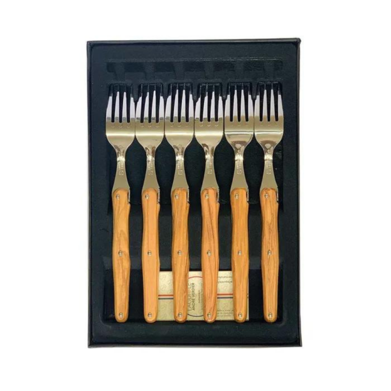 André Verdier Laguiole Debutant Fork Set of 6 Olive Wood