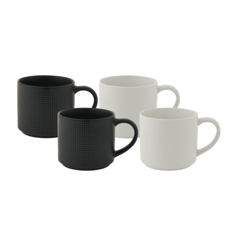 Bundanoon Mega Straight Mug 500ml Set 4 Embossed Black & White